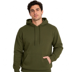 Men s Olive Green Hooded Sweatshirt Regular Fit Fleece Casual Solid Color Pocket Hoodie Autumn Wear - Product Image 1