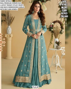 Aqua Raas Pink Anarkali traditionnel pour femmes - Tenue de soirée - Longueur au sol - Soie brodée - Product Image 4