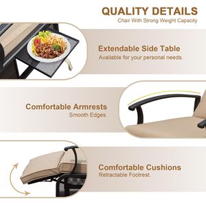 Sedia Reclinabile da Esterno Regolabile con Tavolino Ribaltabile, 6.8 Cuscini Rimovibili, Angolo di Inclinazione Regolabile - Product Image 4