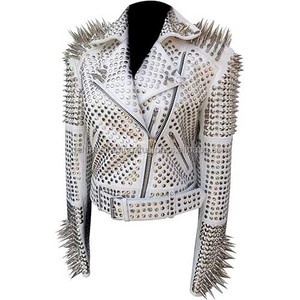 Veste de motard de haute qualité pour femmes en gros de cuir PU clouté avec logo en daim décoration vestes pour femmes - Product Image 5