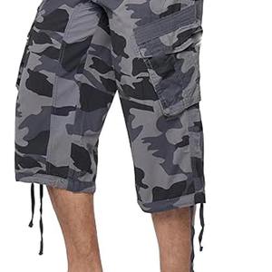 Mens Grey Camo Cargo Shorts with Multi-Pocket Style Knee Length Designed for Outdoor Casual Wear - Product Image 5