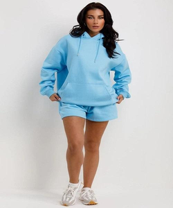 Women's Cotton Pullover Sweatshirt <b>Tie</b> Dye Crop Top Hoodie Shorts Fashion Fleece Hooded Short <b>Set</b> With Long Tops - Product Image 5