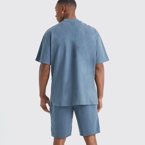 Men's Blue Cotton Crew Neck T-Shirt And Shorts <b>Set</b> Casual Summer Wear Breathable <b>Knitted</b> Solid Color Two Piece Outfit - Product Image 5