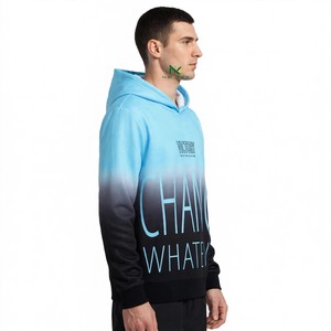 เสื้อฮู้ดดี้ไล่เฉดสีน้ำเงินดำแบบกำหนดเองสำหรับผู้ชาย สไตล์สตรีทแวร์ ผ้าเชอร์ปาฟลีซ พิมพ์ลายสร้างแรงบันดาลใจ รับผลิตตามสั่ง ขายส่ง - Product Image 4