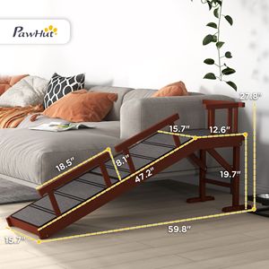 Rampa per Cani in Legno Marrone da 60 Pollici con Ringhiere Rimovibili e Superficie Antiscivolo per Cucce e Mobili per Animali - Product Image 2