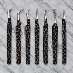 Grey Leopard Print 90 Degree Boot Skinny Stainless Steel Eyelash <b>Extension</b> Tweezers Custom Logo Straight Curved <b>Lash</b> Tweezers - Product Image 3