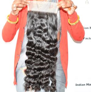 Extensions de cheveux humains indiens 100% qualité supérieure pour femmes, avec closure, ondulées, double trame machine, ondulation profonde, cuticules soyeuses, non traitées - Product Image 1