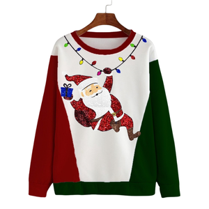 Sudadera navideña con lentejuelas de Papá Noel para mujer, cuello redondo, manga larga, roja y blanca, con estampado brillante, suéter de invierno - Product Image 3