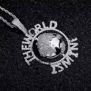 Pendentif Moissanite 'The World Is Mine' en Argent Sterling 925 Plaqué Rhodium, Style Hip Hop, Breloque Lettre, Pendentif Cercle pour Usage Quotidien - Product Image 4