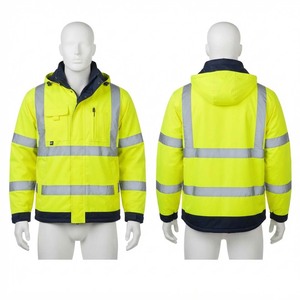 Veste de travail pour hommes, polyester Oxford 300D de qualité supérieure, 180 GSM, jaune haute visibilité, bande réfléchissante marine, capuche, logo personnalisé, vêtements de travail, équipement de sécurité - Product Image 1