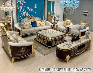 Elegante Juego de Sofás Tapizados Estilo California King en Acabado Plateado, Muebles Clásicos para Sala de Estar de 8 Plazas, Juego de Sofás de Madera Más Vendido - Product Image 4