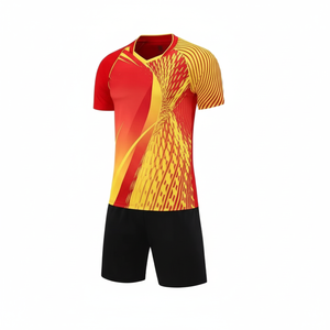 Maillot de football pour homme à col en V, imprimé géométrique rouge et jaune, manches courtes, en polyester anti-humidité, coupe athlétique 2027 - Product Image 2