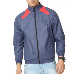 Veste de course coupe-vent pour homme, bleu et rouge, style sportif, col montant, fermeture éclair, vêtement d'automne, matière polyester - Product Image 4