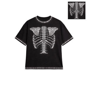 Men's Oversized Black <b>T</b>-<b>Shirt</b> With Rhinestone <b>Skeleton</b> Print Streetwear Short Sleeve O-Neck Cotton <b>T</b>-<b>Shirt</b> - Product Image 2
