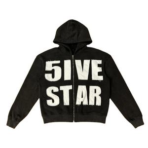 Conjunto de Sudadera con capucha recortada y pantalones de chándal bordados con apliques desgastados de retazos de algodón pesado personalizado para hombre - Product Image 2