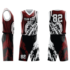 Ensemble d'uniformes de basketball personnalisés sublimés, bordeaux, noir, blanc, col en V, sans manches, anti-transpiration, unisexe, vêtements de sport pour adultes - Product Image 1