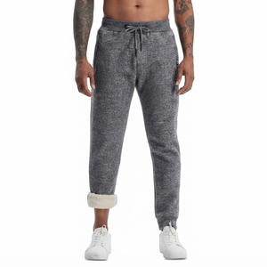 PREMIUM QUALITY Men's Dark Grey Sherpa Lined Fleece <b>Linen</b>/Cotton Anti-Pilling Lightweight Warm Casual Athletic Track Pants - Product Image 1