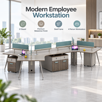 Poste de travail modulaire pour 6 personnes, bureau incurvé avec écran de confidentialité pour bureau d'équipe moderne, mobilier de bureau à plan ouvert