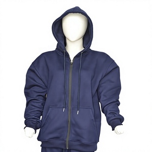 Sudadera con capucha azul marino para mujer, con cremallera completa, forro polar suave, manga larga, puños acanalados, ropa deportiva informal, prendas personalizadas al por mayor - Product Image 1