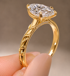 Dutch Marquise Cut Lab Grown Diamond 14K 18K Gold <b>Vine</b> <b>Leaf</b> Engraved Ring 1.00-3.00Ct DEF VVS IGI Certified Wedding Ring OEM ODM - Product Image 4