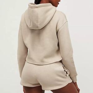 Breathable Polyester Cotton Fleece Long Sleeve Hooded Women Sweatshirt Custom Solid Pullover <b>Crop</b> <b>Top</b> Hoodie - Product Image 3