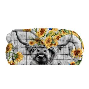 130X150cm 3D Highland Cow Sunflower Flannel <b>Throw</b> <b>Blanket</b> All Seasons for Adults on Living Room Couch Bed Sofa - Product Image 2