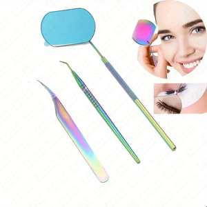 3 Piece Titanium Eyelash Mirror & Tweezers Set High Quality Grafting <b>Tools</b> for Precision Eyelash Extension Applications - Product Image 5