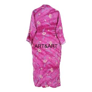 Kimono de seda para mujer, cinturón de seda reciclada, Sari, diseño de retazos, bata suave transpirable informal de verano para mujer - Product Image 2