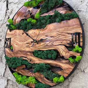 Luxury Biophilic Wall Clock Live Edge Olive Wood Custom Wall Clocks of Wood and Moss Clock Decoration - Product Image 4