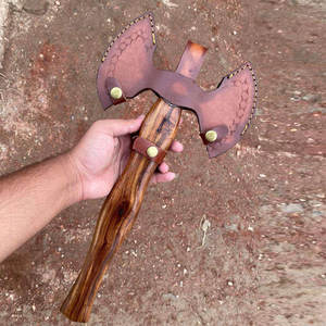 Damascus Steel Double Head <b>Axe</b> Hand Made Pattern Steel Tool With Solid Wood Handle For Camping Outdoor And Utility Use - Product Image 3