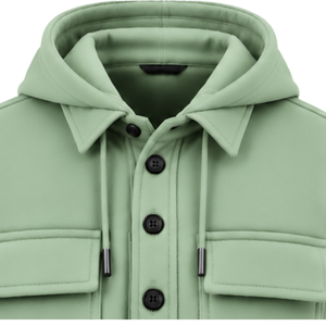 Chaqueta con Capucha Color Verde Salvia para Hombre, con Botones al Frente, Manga Larga, Estilo Utilitario, con Bolsillos en el Pecho, Ropa Casual para Exteriores y Calle - Product Image 6