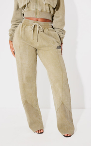 Custom Women Acid Wash Cropped Zip Hoodie Wide Leg Sweatpants <b>Set</b> Vintage Fleece Two Piece Tracksuit OEM Supplier - Product Image 2