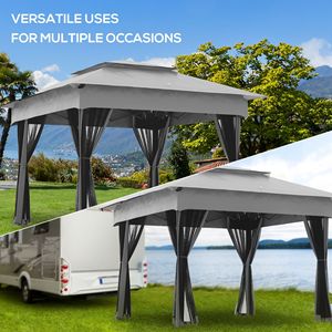 Gazebo Pop-up da Esterno Grigio Chiaro 3,3m x 3,3m x 2,7m con Struttura in Acciaio, Rete a Cerniera e Borsa per il Trasporto per Cortile - Product Image 4