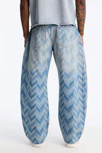 Jeans de Mezclilla Lavados con Efecto Desgastado para Hombre, Corte Ancho, Estampado Geométrico, Ajuste Holgado, Cintura Media, Algodón, Estilo Casual de Verano - Product Image 2