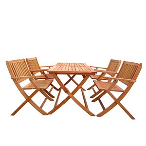 Teak <b>Foldable</b> Patio Dining Set 4 Chairs and 1 <b>Table</b> Indoor and Outdoor Universal <b>Garden</b> Set - Product Image 2