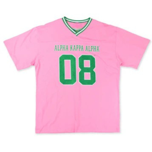 เสื้อเจอร์ซีย์ฟุตบอลเชนิลล์สีชมพูทรงโอเวอร์ไซส์สำหรับผู้หญิง เสื้อเจอร์ซีย์แขนสั้นคอวีสีชมพูเขียวสำหรับออกกำลังกาย เสื้อลำลอง - Product Image 5