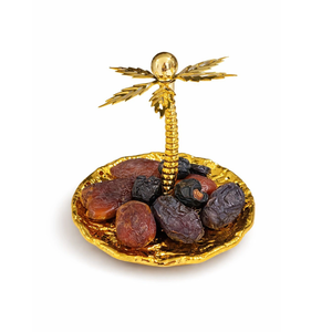 Bandeja redonda metálica superventas con soporte de palmera dorada, vajilla para chocolate, ideal para postres en bodas y fiestas. - Product Image 6