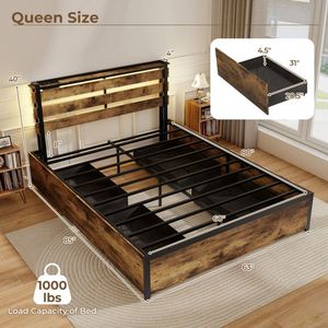 Struttura letto in metallo Full/Queen/Twin con cassetti, luci LED e porte USB - Product Image 4