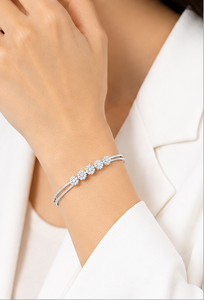 Elegant floral diamond <b>bracelet</b> with four flower clusters sleek <b>bangle</b> design sparkling lab grown diamonds perfect for luxury - Product Image 6