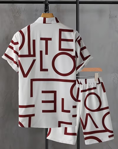 Men's White Red Floral Print Short Sleeve Shirt Set Casual Summer Breathable Woven Polyester 180g Shorts Button-Up Top - Product Image 2