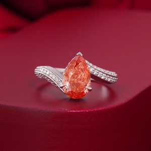 2.10 CT Vivid Red Pear Cut Lab Grown Diamond Engagement Ring 14K White Gold Pave Band for Anniversary Party Gift - Product Image 1