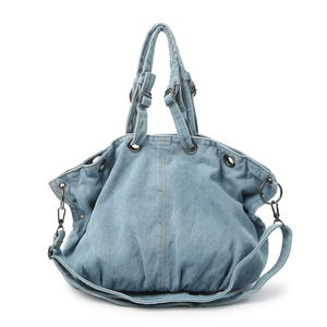 Fashion Relaxed-style Denim and Canvas <b>Tote</b> <b>Bag</b> with Two Straps Large Capacity Shoulder & Crossbody <b>Bag</b> Zipper Closure - Product Image 2