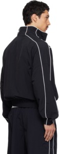 Men's Black Windproof Racer <b>Jacket</b> With <b>White</b> Piping Zipper Closure Stand Collar Sporty Style Polyester Material Autumn Wear - Product Image 6