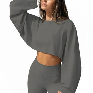 Women's <b>Off</b> <b>Shoulder</b> Cropped Sweatshirt Mint Green <b>Long</b> <b>Sleeve</b> 2026 Hem Custom Logo Crop <b>Top</b> - Product Image 6