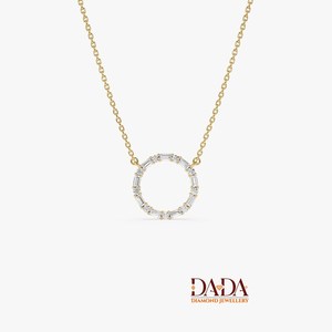 Collar con Colgante de Diamante Cultivado en Laboratorio para Mujer, Collar Redondo con Halo de Diamantes, Colgante Minimalista con Diamantes - Product Image 2