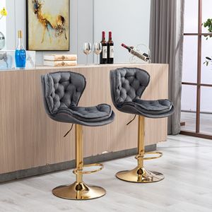 Bộ 2 màu xám đơn giản thanh phân Chrome footrest xoay chiều cao điều chỉnh nhung + Chân Vàng cơ khí nâng + Chân vàng Thanh - Product Image 6