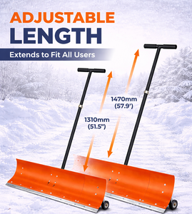 Pousse-neige robuste avec roues, manche réglable de 50 pouces, pelle à neige en acier, outil de déneigement commercial pour allée, ODGWTO003 - Product Image 3