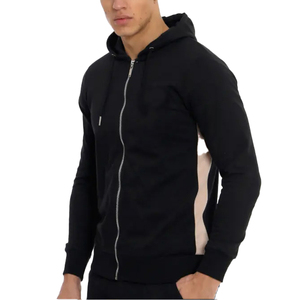 Conjunto Deportivo Negro con Capucha para Hombre, Sudadera con Cierre Completo y Pantalones Jogger, Color Sólido Informal, Transpirable, de Poliéster, para Otoño - Product Image 3