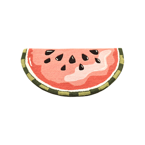Alfombra Decorativa de Lana Hecha a Mano con Diseño de Sandía en Rodajas - Alfombra Semicircular con Diseño de Frutas para Habitación Infantil y Tapete de Entrada - Product Image 1