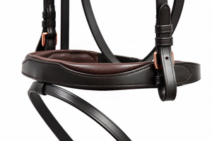 Bridon en cuir noir véritable avec boucles en or rose, rembourrage marron, équipement équestre réglable pour l'équitation et l'entraînement - Product Image 3